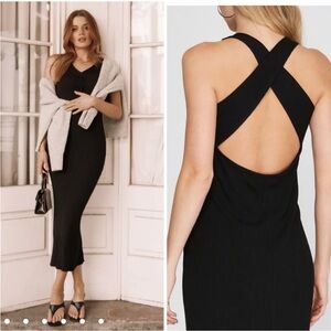 PETAL + PUP EXCLUSIVES Ribbed Knit V-Neck  CrissCross Sweater Bodycon Dress M L